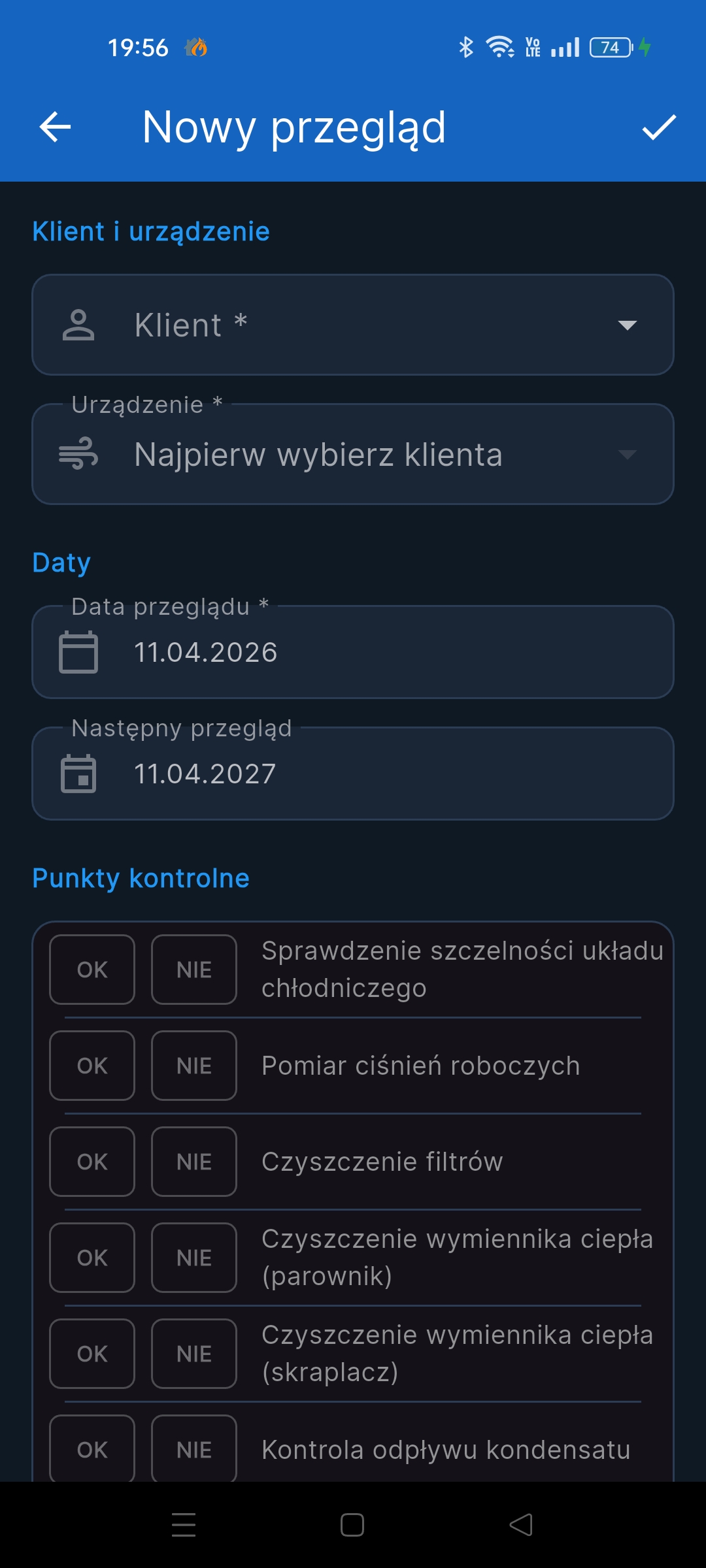 HVAC Installer - Formularz przeglądu